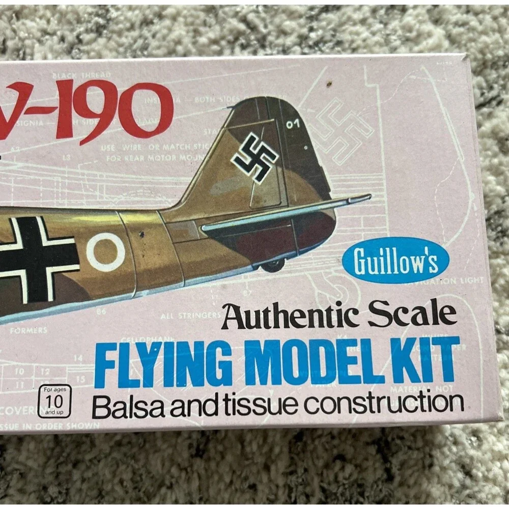 NOS Guillow's 1976 Flying Model Airplane Kit 502 Focke-Wulf FW-190 WW2 Fighter